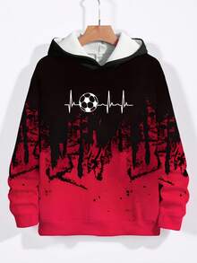 Tween Boy 连帽运动衫，带有墨水飞溅渐变足球心形图案，休闲街头风格数码印花，舒适保暖 - 黑色 - 查看 1