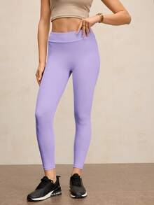 Activina High Waist Ruched Casual Slim Fit Stretchy Leggings Pocket Leggings - Purple - View 2