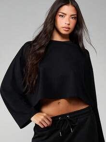 MISSGUIDED Bộ đồ hai mảnh áo nỉ crop top rộng và quần jogger ống rộng thoải mái mặc nhà thu đông - màu đen - Xem 6