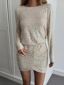 Livesso Sequin Embellished Women's Mini Cocktail Dress For Party Prom Dress New Years Women Outfit Carnival - Apricot - View 3