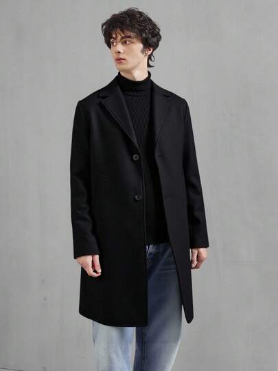 Vacaura 1 st tonårskappa med hög kvalitet och nedfällbar krage, mellanlång svart ullkappa, lämplig för vardag, vardag, pendling, utomhusbruk, höst/vinter