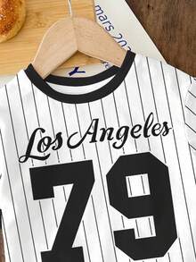 79 数字印花运动时尚黑色学院风女婴休闲简约圆领宽松短袖T恤和修身骑行短裤套装，适合春夏、凉爽夏季、度假风、夏季穿搭、轻松舒适、秋季叠穿，时尚女婴，休闲装，女婴图案服装，秋季服装 - 彩色 - 查看 4