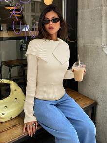 Aloruh Pull col roulé ajusté à manches longues jaune pour femmes, automne/hiver - Beige - Voir 6