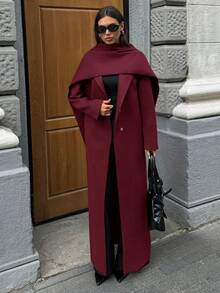 Aloruh Women's Elegant Loose Woven Infinity Scarf Extra Long Cardigan Autumn Winter Clothes For Women Autumn Winter Clothes For Women - Burgundy - View 7