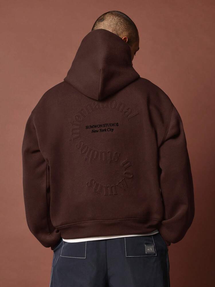 Embossed Logo Pullover Hoodie With Centre Pocket