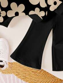 Souflis Souflis 一套女婴休闲碎花圆领卫衣和喇叭裤套装，适合秋冬季外出穿着 - 彩色 - 查看 4