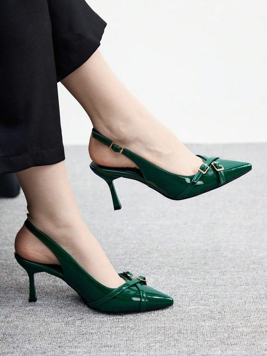 CUCCOO BIZCHIC Giày cao gót mũi nhọn thanh lịch dành cho nữ khi đi làm - Màu xanh lá cây đậm - Xem 1