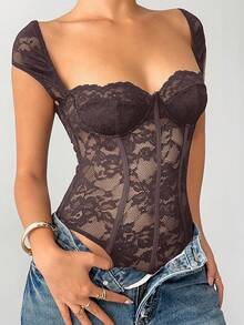 Aloruh 女士纯色蕾丝拼接连体衣