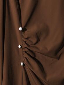 Franclia Women's Elegant Button Decor Ruffle Long Sleeve Dress, Autumn - Brown - View 4