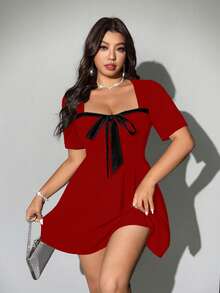 Viva Relle Plus-Size Women's Red New Year Sexy Elegant Bow Tie Valentine's Day Dress - Red - View 1