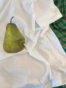 Resyla 女士休闲通勤及度假风3D梨形印花短袖白色T恤搭配格子印花抽绳腰宽松阔腿裤两件套，夏季 - 彩色 - 查看 3