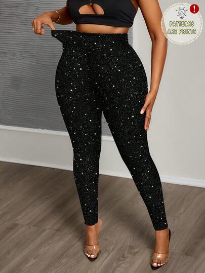 Slaydiva Leggings de talla grande con estampado de lunares y brillo, adecuados para usar en fiestas en primavera y otoño