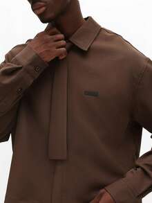 SUMWON Crop Fit Long Sleeve Button Down Shirt With Spread Collar Plain - Brown - View 4