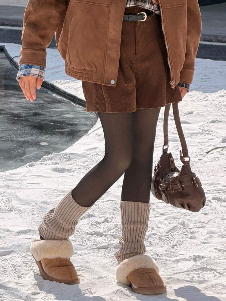 Tween Girl Opaque Black Tights, Thermal Lined Footless Leggings, Warm Autumn/Winter Tights