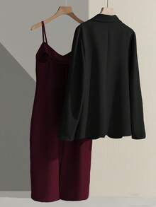 Franclia 休闲卡其色西装外套搭配吊带收腰直筒连衣裙，女士两件套套装，适合春秋季节，商务/休闲场合均可穿着。 - 彩色 - 查看 2