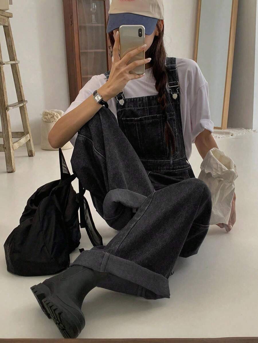 DAZY 女士及女孩休闲复古牛仔背带裤和连体裤