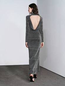 SHEIN LUNE Neues Herbst/Winter Party Metallic Strass Bodycon Sexy Elegantes rückenfreies Kleid mit geraffter Taille - Verschiedenfarbig - Übersicht 2