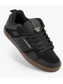 Tenis para hombre resistente al desgaste punta redonda cordones suela plana estilo skate uso urbano deportivos - Negro - Ver 1