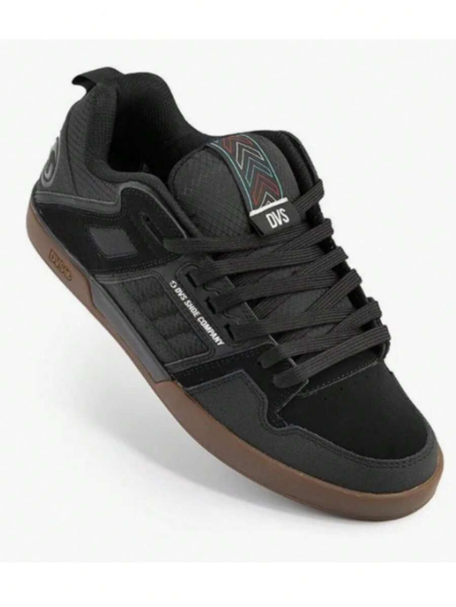 Tenis para hombre resistente al desgaste punta redonda cordones suela plana estilo skate uso urbano deportivos - Negro - Ver 1