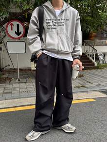 DAZY Heavy Thick Letter Print Hoodie Sweatshirt For Men, Grey, Autumn/Winter - Grey - View 4