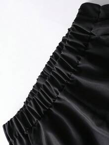 Vacaura 2pcs/Set Boys' Stylish Asymmetrical Line Print Hooded Half-Zip Jacket And Drawstring Pants Sports Casual Outfit, Spring/Autumn - Black - View 5