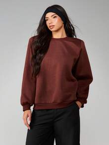 MISSGUIDED Oversized Brown Crew Neck Long Sleeve Pullover Sweatshirt For Casual Fall Winter Everyday Comfort Wear - Brown - View 1