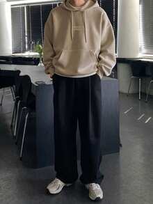 DAZY Beige Loose Solid Color Thermal Lined Hoodie For Men, Autumn/Winter - Beige - View 2