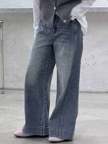 Dazy Kids Jeans anchos y sueltos con bolsillos para niñas preadolescentes, versátiles y casuales - Azul - Ver 5