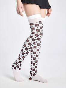 ROMWE Goth Gestreifte & geometrische Muster Überknie-Socken - Schwarz, Weiß und Rot 3 Farben - Übersicht 5