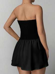 Chiquease 女士純色簡約日常無肩帶連衣裙 - 黑色 - 查看 2