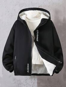 Vacaura 1 Áo khoác hoodie ấm áp dành cho thanh thiếu niên ngoài trời, thiết kế tối giản với họa tiết chữ cái, phù hợp cho mùa thu/đông - màu đen - Xem 1
