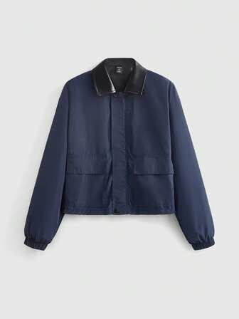 Street Life Men's Casual Patchwork Collar Zip-Up Jacket, Autumn