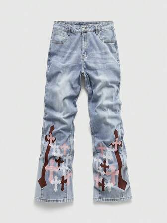Street Life Jeans a zampa con ricamo a croce sulla tasca per uomo