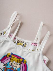 Nick 90s | SHEIN 2pcs Young Girl Cartoon Figure Graphic Camisole & Undershirt Set - White - View 3