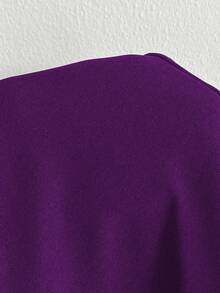 Viva Relle 加大码女式优雅派对性感简约日常弹性修身鸡心领长袖喇叭袖口收腰衬衫 - 紫色 - 查看 7