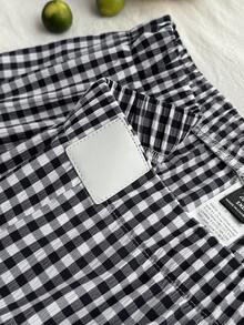 Comfortcana Plus Size Summer Plaid Pattern Casual Shorts For Daily Wear, Minimalist Design - Blue - View 6