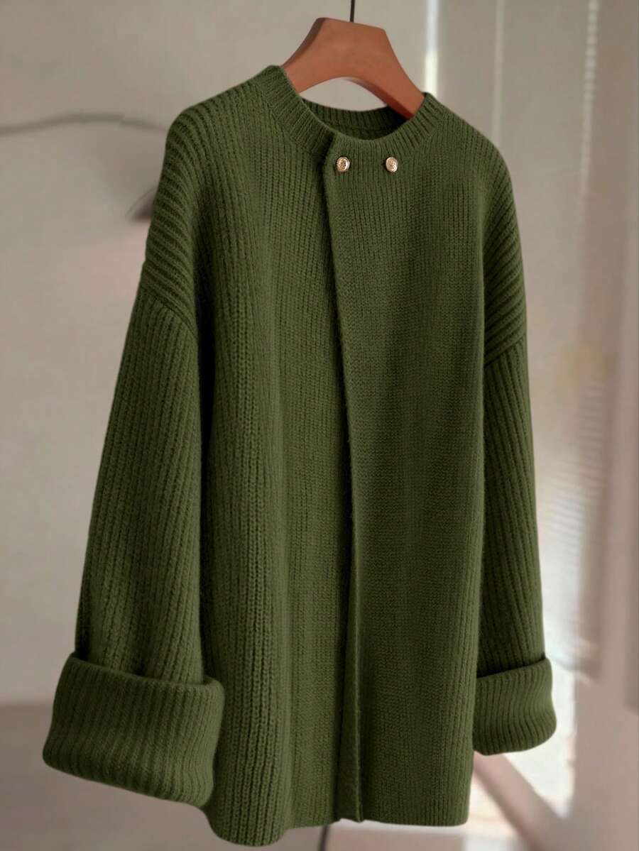 GlowEve 新款时尚女士开衫，欧美时尚百搭简约时尚针织上衣 - 軍綠色 - 查看 1