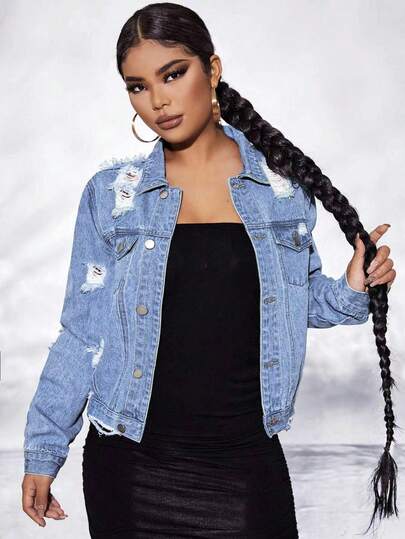 EURMUSE Women's Casual Washed Distressed Denim Jacket