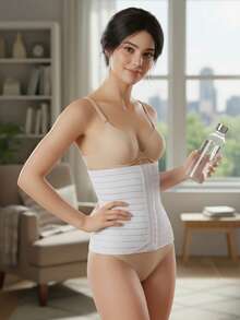 Faja maternal posparto para mujer estilo moderno, sin mangas ni cuello, tela de algodón elástica y transpirable, ajuste relajado con cierre ajustable, ideal para primavera y verano, uso diario moldeador - Blanco - Ver 3