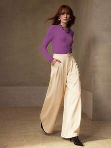 MOTF PREMIUM HIGH STRETCH SKIN-FRIENDLY SOLID COLOR ROUND NECK SLIM FIT FASHIONABLE LONG SLEEVE VERSATILE WOMEN'S BASE LAYER TOP - Purple - View 4