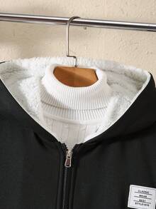 Vacaura 2件套青少年男童休闲黑色保暖连帽卫衣带口袋和裤子套装，适合秋冬季外出穿着 - 黑色 - 查看 4