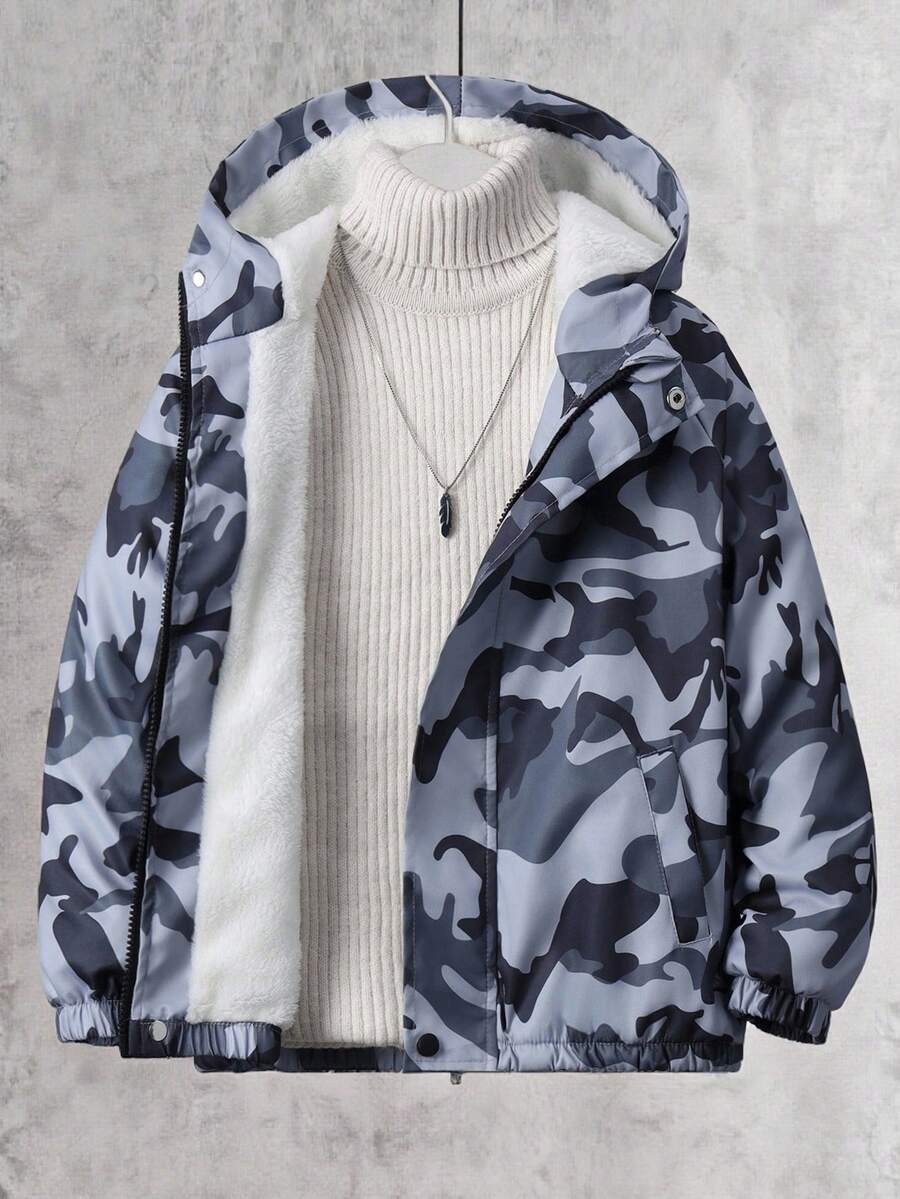 SHEIN Vacaura 男童迷彩保暖休闲街头外套，秋冬季