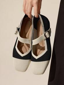 CUCCOO BASICS Women's Casual Slip-On Shoes With Contrast Color Square Collar And Button Design For Christmas