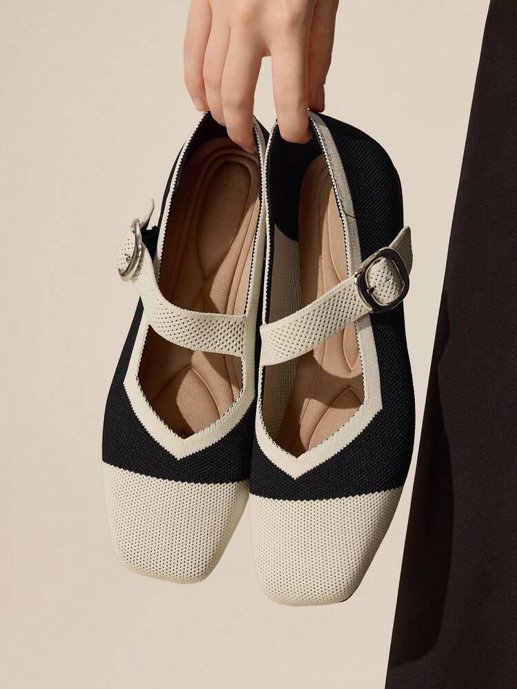 CUCCOO BASICS Chaussures décontractées à enfiler pour femmes avec col carré bicolore et design boutonné