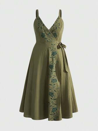 Fairycore Vintage besticktes Blumenkleid für Damen in Große Größen