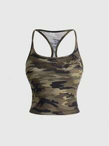 ROMWE J-Fashion Áo ba lỗ hở vai họa tiết camo đính đá gợi cảm phong cách Kpop cổ điển dành cho nữ - Nhiều màu - Xem 1