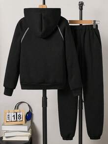 Vacaura 2 Stücke/Set Lässige Mode Kontrastnaht Raglanärmel Buchstaben Muster Rundhals Sweatshirt und Elastischer Bund Tasche Kordelzug Hose, Loose Fit, Komfortabel und Vielseitig für Jugendliche, Geeignet für Herbst, Frühling, Winter, Alltag, Pendeln, Outdoor, Sport, Schule, Streetwear, Party und Fotoshootings