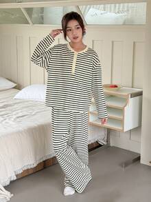 Dazy Kids 2pcs Tween Girls Knitted Striped Long Sleeve T-Shirt And Pants Loungewear Set, Fall - Apricot - View 6