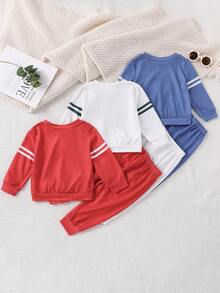 SHEIN Baby Boy Casual Letter & Bear Print Sweatshirt And Sweatpants Set, Autumn - Multicolor - View 2