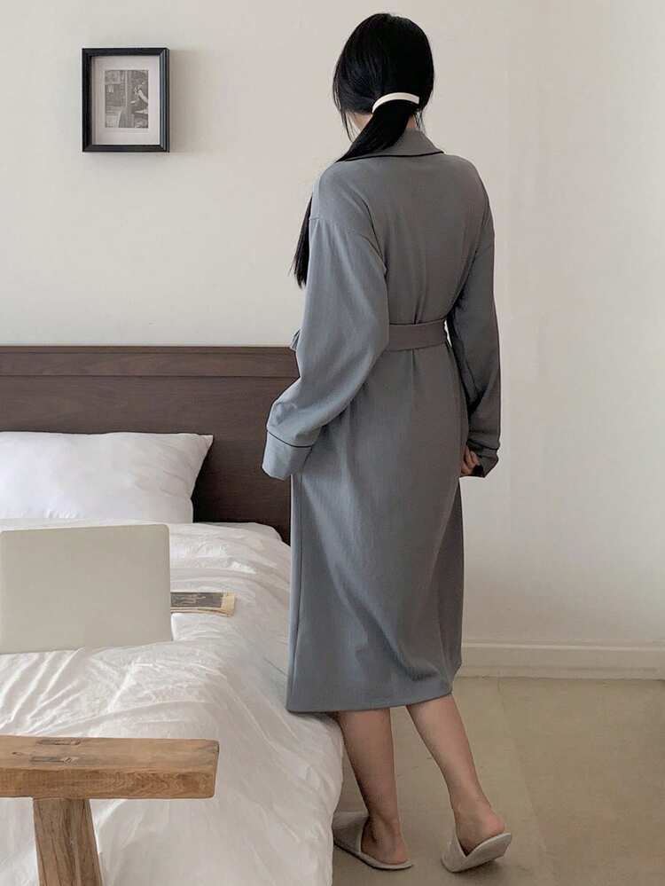 Floral Print Knitted Mid-Length Women Robe, Autumn/Winter